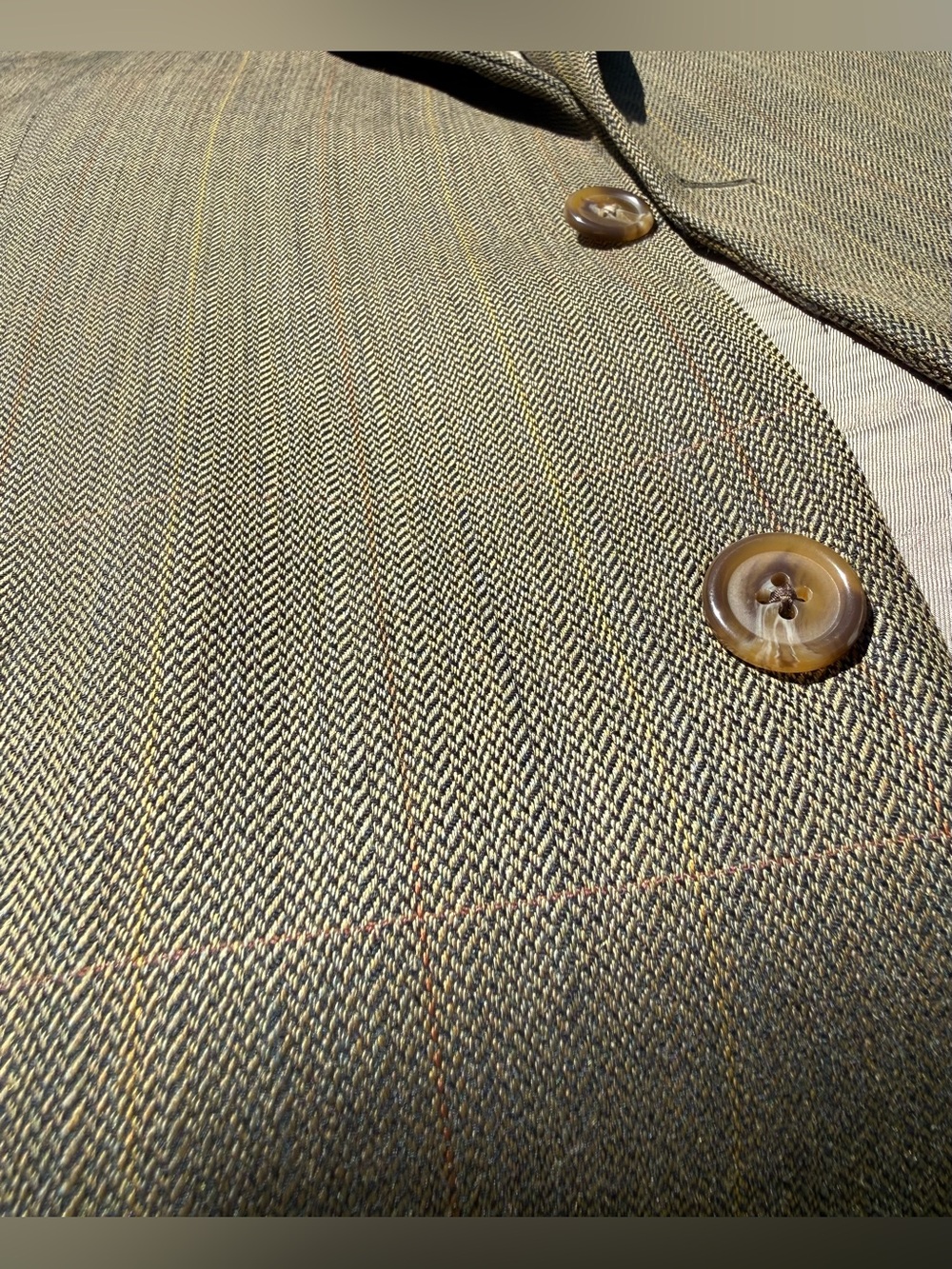 Chaps Ralph Lauren Mens 44R Plaid Herringbone Sport Coat Brown 100% Wool Jacket